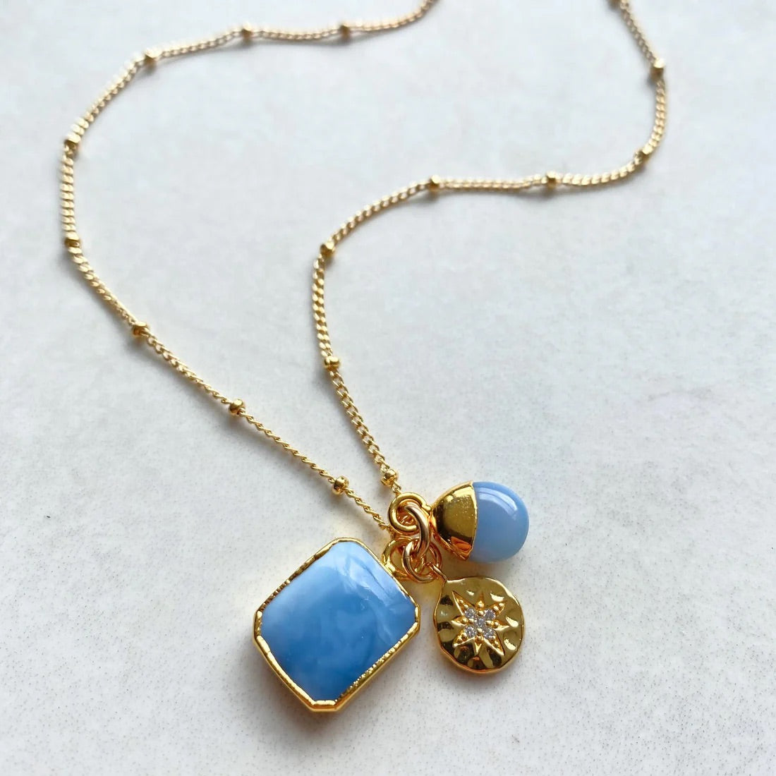 Blue Opal Gem Slice Triple Necklace