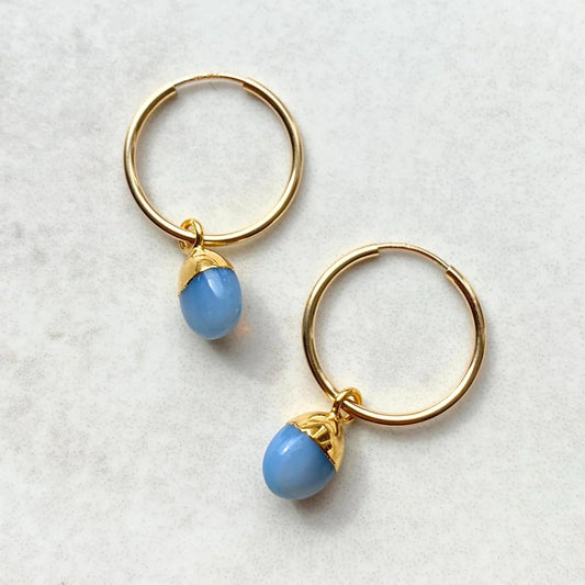 Blue Opal Tiny Tumbled Hoop Earrings