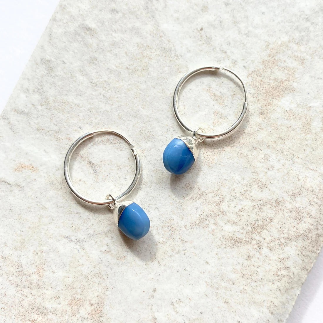 Blue Opal Tiny Tumbled Hoop Earrings