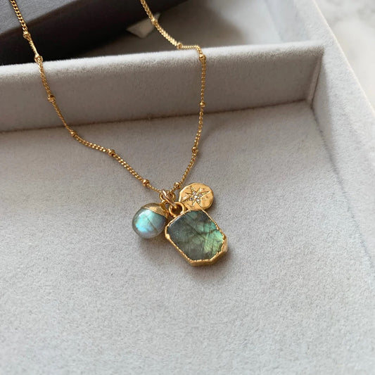 Labradorite Gem Slice Triple Necklace