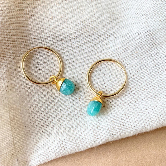 Amazonite Tiny Tumbled Hoop Earrings