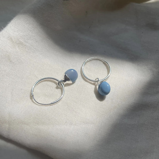 Blue Opal Tiny Tumbled Hoop Earrings