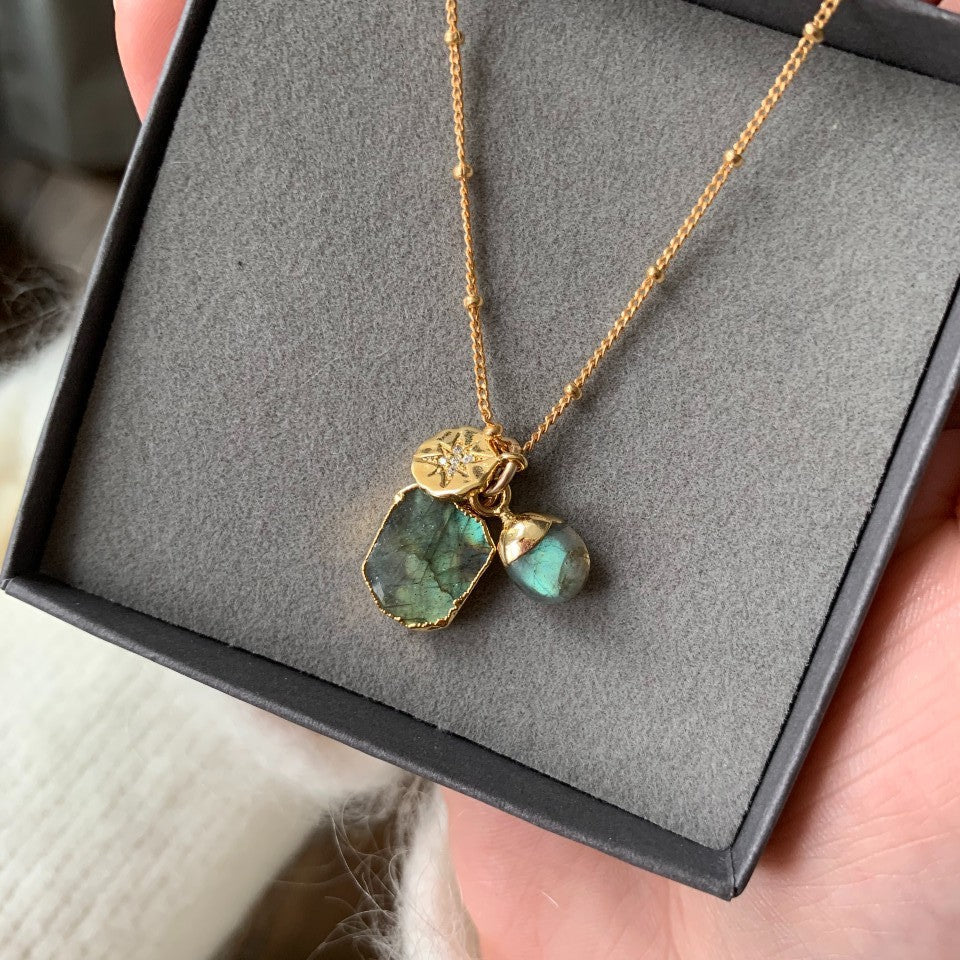 Labradorite Gem Slice Triple Necklace