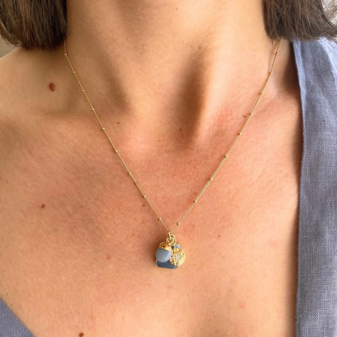 Blue Opal Gem Slice Triple Necklace