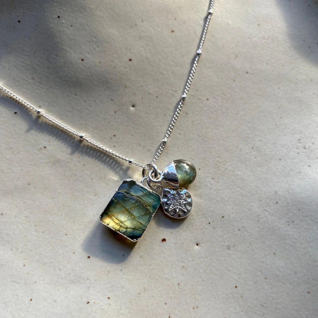 Labradorite Gem Slice Triple Necklace