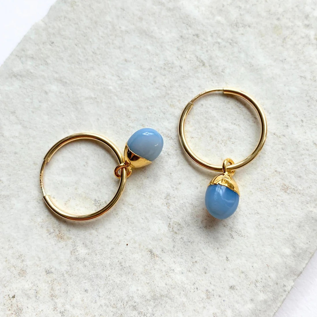 Blue Opal Tiny Tumbled Hoop Earrings