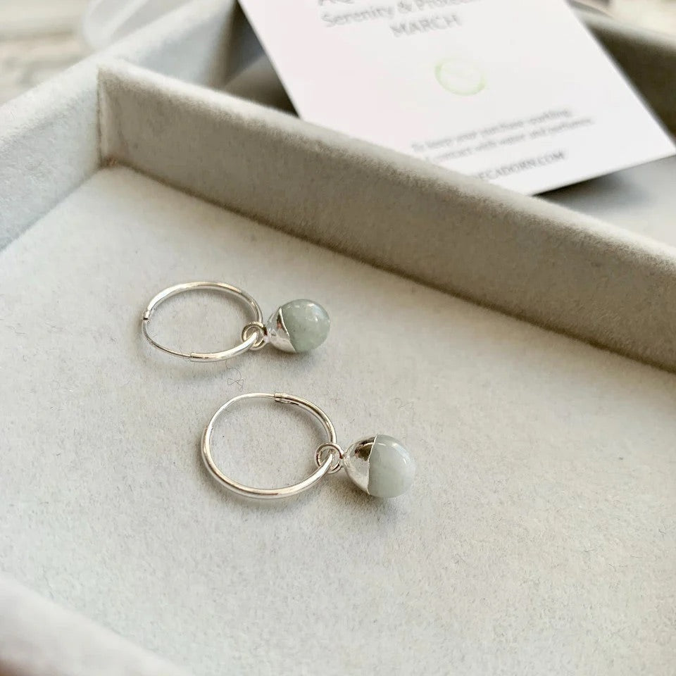 Aquamarine Tiny Tumbled Hoop Earrings